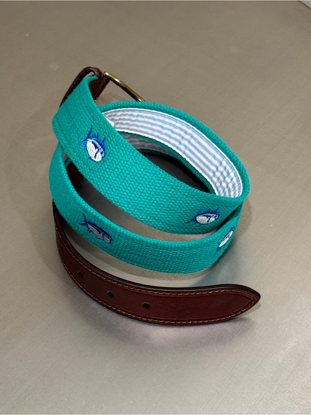 Southern Tide NWT 38 Teal Blue SkipjackEmbroidered Web Belt - Picture 7 of 7